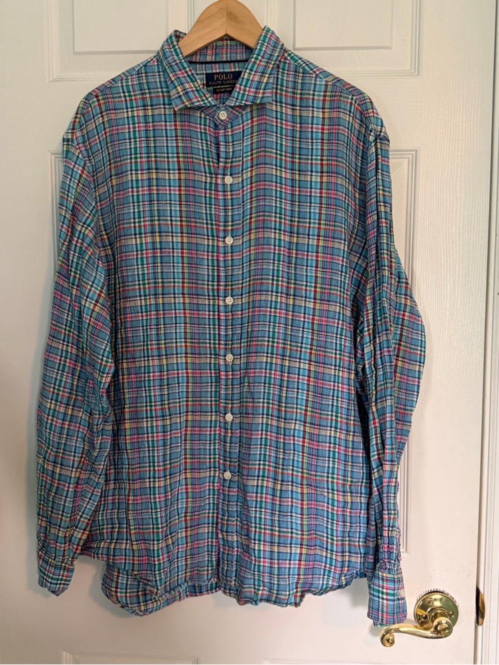 Polo by Ralph Lauren Men’s Linen Blue Plaid Button-Down Shirt XL